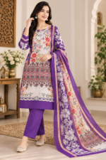Purple Floral Printed Lawn 3 Piece