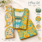 Teal & Mustard Ethnic Printed 3-Piece Salwar Kameez - Image 2