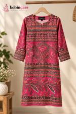 Magenta Black Floral Printed 3 Piece Salwar Kameez - Image 3