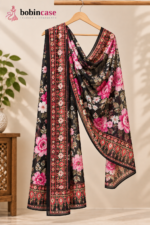 Magenta Black Floral Printed 3 Piece Salwar Kameez - Image 4