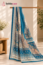 Teal Blue Ethnic Printed 3 Piece Salwar Kameez - Image 3