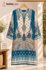 Teal Blue Ethnic Printed 3 Piece Salwar Kameez - Image 2