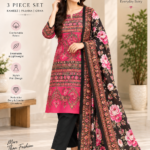 Magenta Black Floral Printed 3 Piece Salwar Kameez