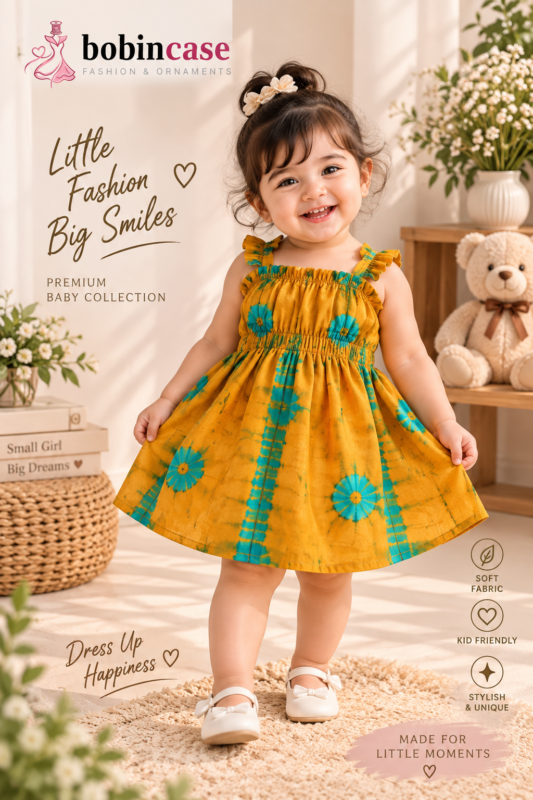 Mustard Floral Printed Baby Girl Dress