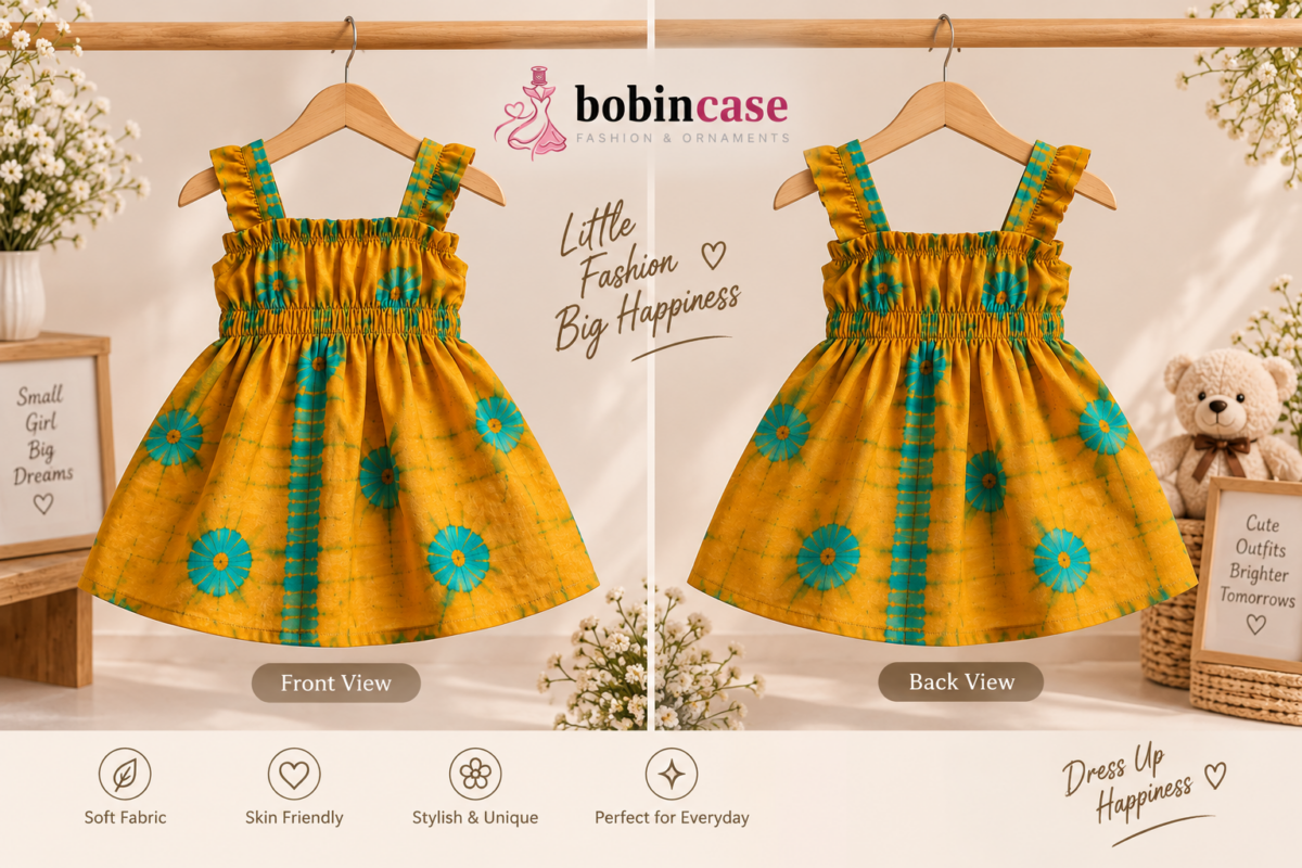 Mustard Floral Printed Baby Girl Dress - BobinCase